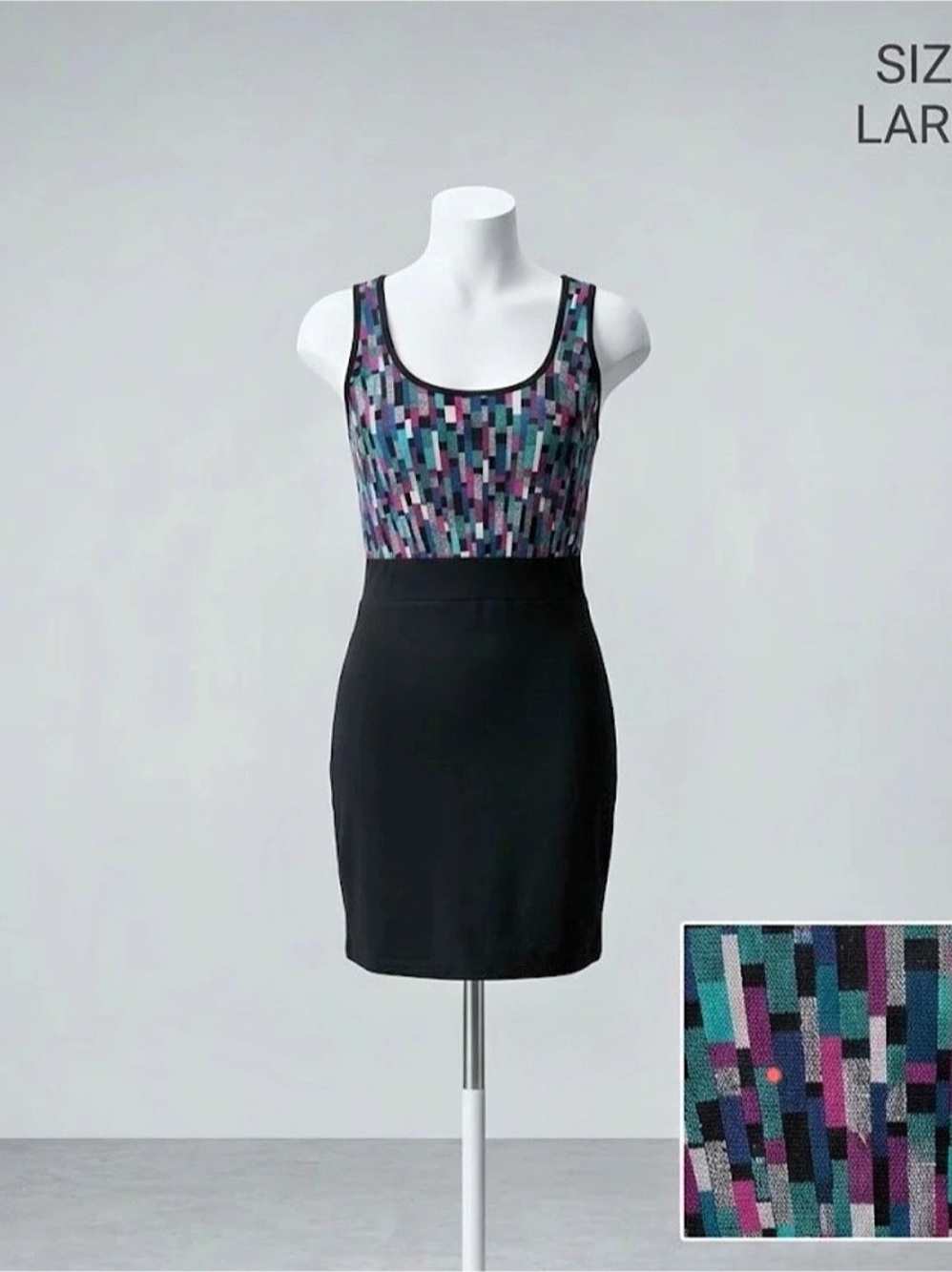 Doragirl Geometric Mini Dress in Black & Multicolor Large